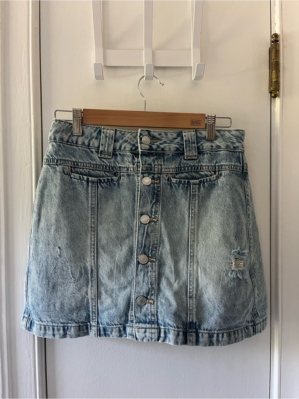 We The Free Light Blue Button-Front Denim Mini Skirt
